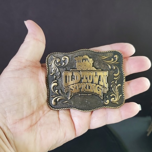 TRG Co. Other - Vintage 1982 Old Town Spring Texas Train Belt Buckle TRG Co Brass Tone Western